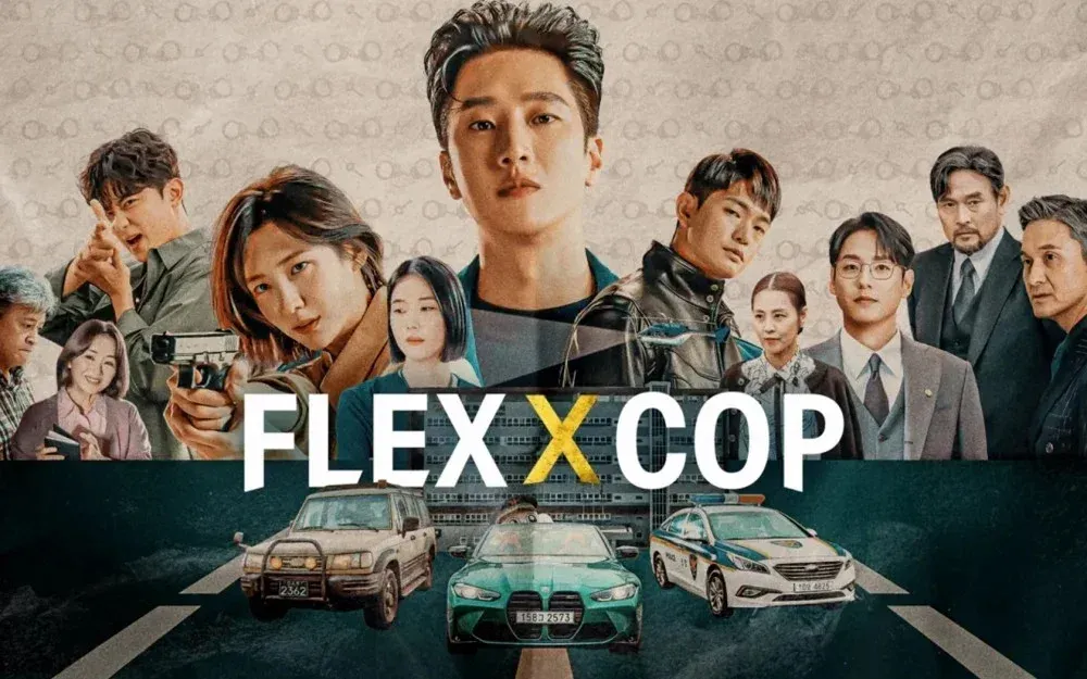 Flex x Cop Season 2 K-drama poster collage featuring the cast in police gear and casual scenes